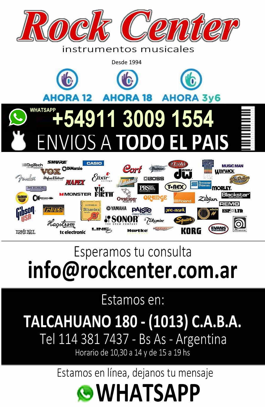Rock Center Buenos Aires, Whatsapp +5491130091554